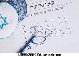 setembro, calendário, com, kippah