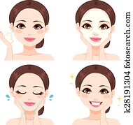Woman Washing Face Steps Woman Washing Face Steps
