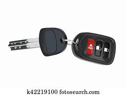 Car keys with remote automatic control with three buttons, isolated on white background. The transponder. Vector illustration. Car keys with remote automatic control with three buttons, isolated on white background. The transponder. Vector illustration.