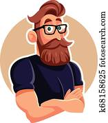 fresco, homem, óculos uso, vetorial, caricatura