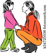 mamá, y, hija, ilustración