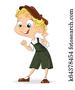 mignon, garçon, smilling, vector., dessin animé, caractère, illustrations, isolé, sur, blancs
