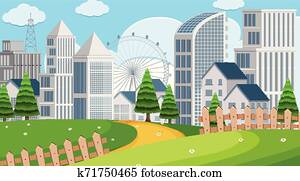 Park scene with buildings Park scene with buildings
