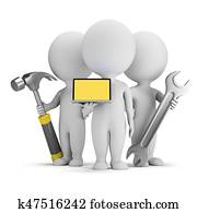 3d, קטן, אנשים, -, מחשב, עזור