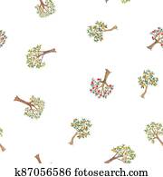 Beautiful seamless pattern with cute watercolor fruit trees. Stock orchard illustration. Beautiful seamless pattern with cute watercolor fruit trees. Stock orchard illustration.