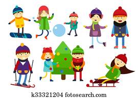 Christmas kids playing winter games Christmas kids playing winter games