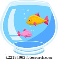 Clipart of , bowl, bubbles, cartoon, fish, fishbowl, goldfish, wacky ...