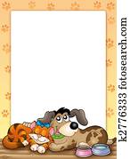 Frame with cute cat and dog Frame with cute cat and dog