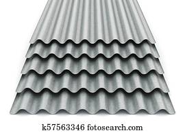 Group of wave shaped zinc-plated metal sheets Group of wave shaped zinc-plated metal sheets