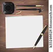 Set of stationery on wooden background. Vector elements separate Set of stationery on wooden background. Vector elements separate