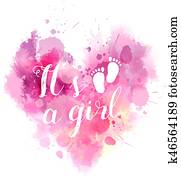 Baby gender reveal watercolored heart