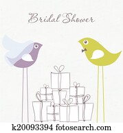 Bridal shower invitation with two cute birds in bride and groom costumes sitting Bridal shower invitation with two cute birds in bride and groom costumes sitting