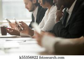 diverso, empresarios, tenencia, utilizar, teléfonos móviles, cicatrizarse, vi