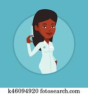 Doctor holding syringe vector illustration.