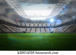 grande, futebol, estádio, com, luzes