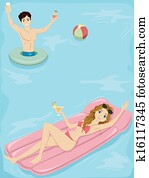 pareja, partido de la piscina