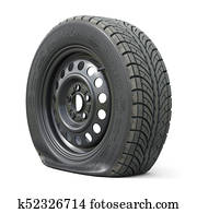 Punctured car wheel isolated on white background. Punctured car wheel isolated on white background.