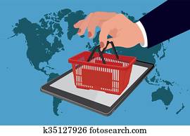 Shopping basket on tablet screen Shopping basket on tablet screen