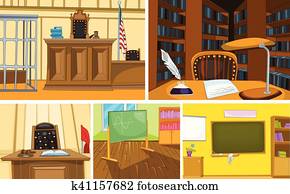 Vector cartoon set of court and school backgrounds Vector cartoon set of court and school backgrounds