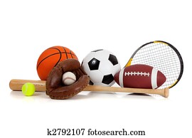 Assorted sports equipment on white Assorted sports equipment on white