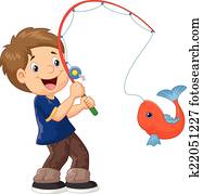 caricatura, pesca menino