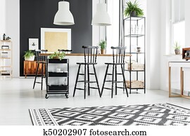 Rustikal, hölzern, schubladen, unterhalb, windows, in, skandinavisch