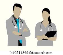 weiblich, und, männlicher doktor, silhouetten