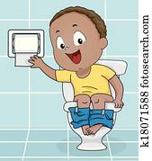 Boy Reaching for Toilet Paper