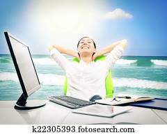 Businessman dreaming about vacation