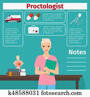 Proctologist and medical equipment icons Proctologist and medical equipment icons