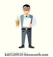 vektor, kaufleuten zürich, mit, coffee., flache, stil, buntes, karikatur, illustration.