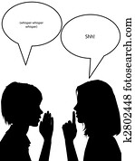 viskning, shh, silhuett, kvinnor, berätta, hemligheter