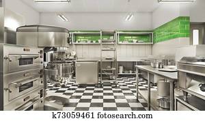 מסעדה, equipment., מודרני, תעשיתי, kitchen., 3d, דוגמה
