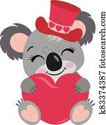 קואלה, עם, כובע, להחזיק, a, לב