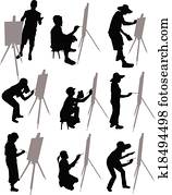 artista, tintas, em, cavalete