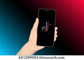 Black smartphone in a hand with logo on the screen Black smartphone in a hand with logo on the screen