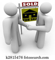 Buyer and Seller Handshake - For Sale Sign