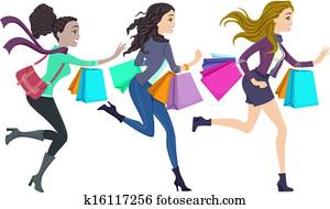 Female Shoppers Running
