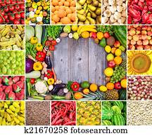 Huge collage of various healthy Fruit and Vegetables