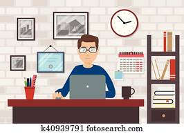 Man With Laptop In Modern Room Man With Laptop In Modern Room