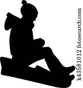 menino, ligado, um, trenó, sledding