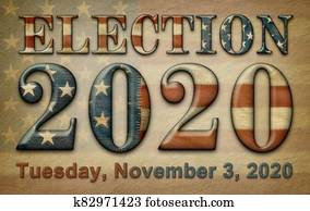 Quilted Flag with Election 2020 and Date on Old Parchment. 3D illustration Quilted Flag with Election 2020 and Date on Old Parchment. 3D illustration