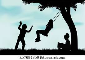 silhouetten, von, kindern, playing. silhouetten, von, kindern, playing.