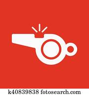 The whistle icon. Referee symbol. Flat The whistle icon. Referee symbol. Flat