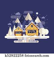 Winter Mountain House with Chimney