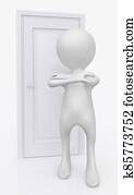 3D figure in front of a front door 3D figure in front of a front door