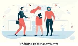 empresarios, reunión, en, oficina, plano, vector