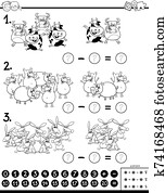 subtraktion, erzieherisch, aufgabe, farbe, buch subtraktion, erzieherisch, aufgabe, farbe, buch