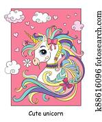 söt, romantisk, baby, enhörning, stående, färgrik, vektor