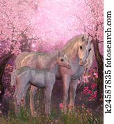 White Unicorn Mare and Foal White Unicorn Mare and Foal